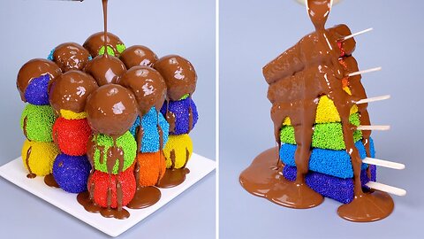 Colorful Rainbow Crepe Cake with Chocolate Sauce 😋🎂 #shorts #cake #satisfying #rainbowcake