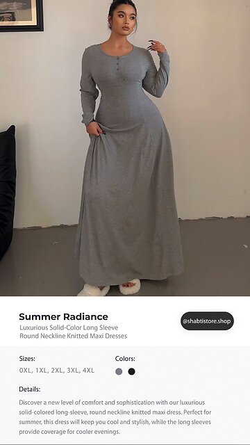 Summer Radiance🌻Luxurious Solid-Colored Long-Sleeve, Round Neckline Knitted Maxi Dress