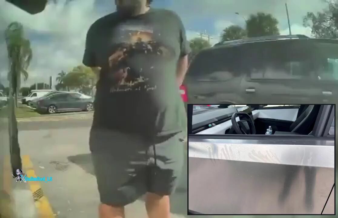Disgusting! Liberal man sticks fingers in his butt and smears it on a Tesla Cybertruck.