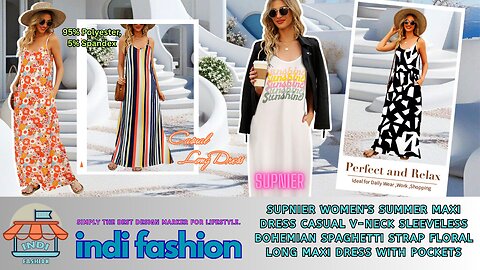 Supnier Women's Summer Maxi Dress Casual V-Neck Sleeveless