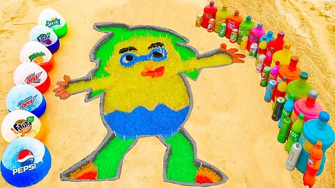 How to make Rainbow Hogi! Pinkfong with Orbeez, Balloons of Pepsi, Fanta, Coca Cola, Mentos & Sodas