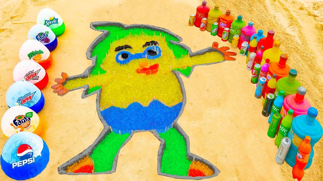 How to make Rainbow Hogi! Pinkfong with Orbeez, Balloons of Pepsi, Fanta, Coca Cola, Mentos & Sodas