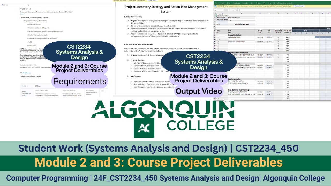 Student Work(Systems Analysis & Design)|24F_CST2234_450 | Module 2&3 Work Video| Algonquin College