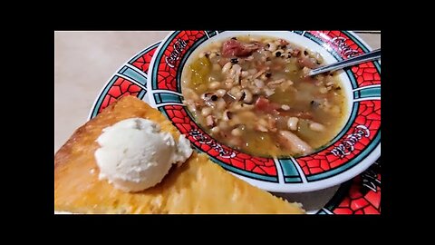BEANS & MASA FLOUR CORNBREAD, HONEY BUTTER & BLACK EYED PEAS