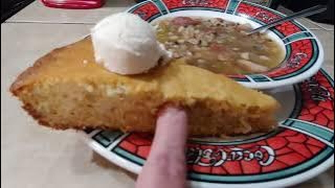 BEANS & MASA FLOUR CORNBREAD, HONEY BUTTER & BLACK EYED PEAS