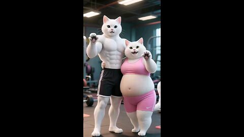 funny Cartoon Cat and Girl Weight loss Transformation Cute and Inspiring