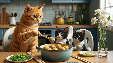 Mama Cat Goes to Buy Meat, Comes Home to Make Yummy Beef Meatballs for Kittens