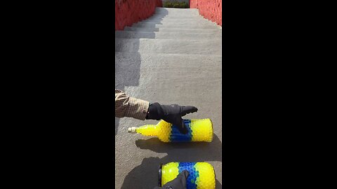 Bottle rolls down the stairs