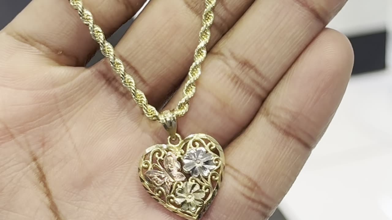 Solid Gold 18” Rope Chain & Heart 🦋 🌺 Setup