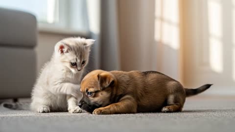 lovely kitten and puppy playing together | pet's video | animals video ||