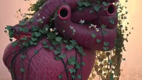 A surreal, ultra-realistic scene of a gigantic human heart