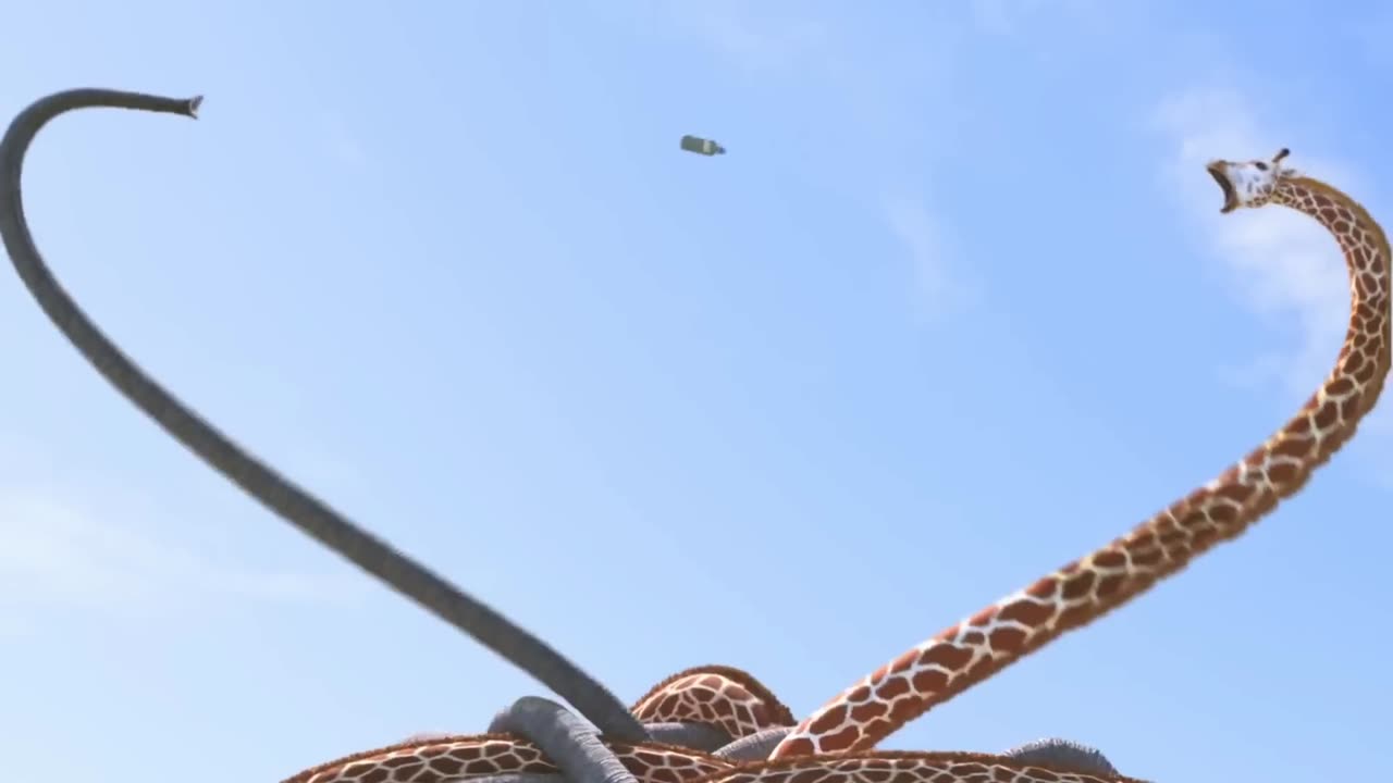 Giraffe Vs Elephant fight for water