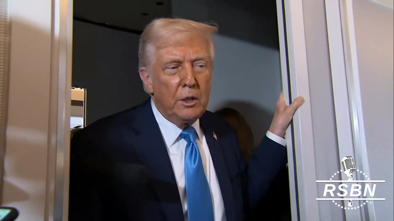 WATCH: President Trump takes questions on Tariffs aboard AF1 before landing at PBI - 3/28/24