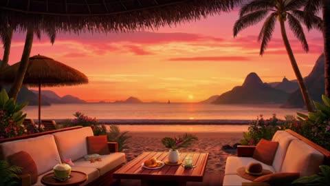 Sunset Beach Vibes 🌅 Relaxing Bossa Nova with Ocean Waves & Tropical Birds