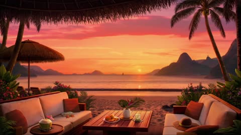 Sunset Beach Vibes 🌅 Relaxing Bossa Nova with Ocean Waves & Tropical Birds