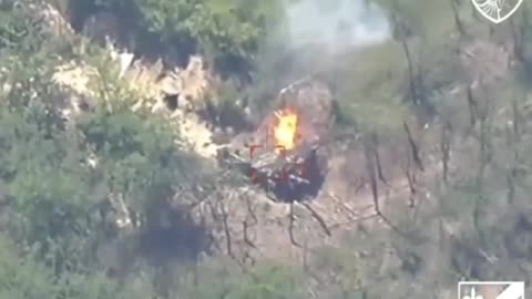 Russian Msta-C Heavy Gun Is Set Alight by Ukrainian Drone