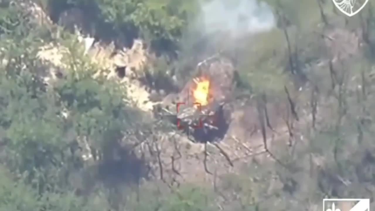Russian Msta-C Heavy Gun Is Set Alight by Ukrainian Drone