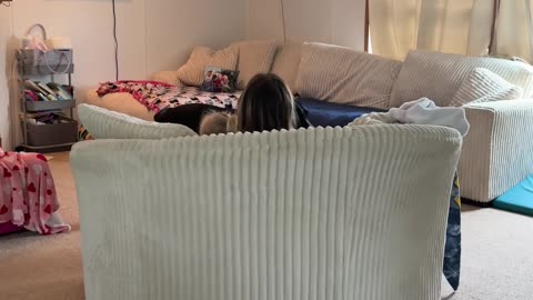 Dog Takes Mom and Daughter for a Ride on Swivel Chair
