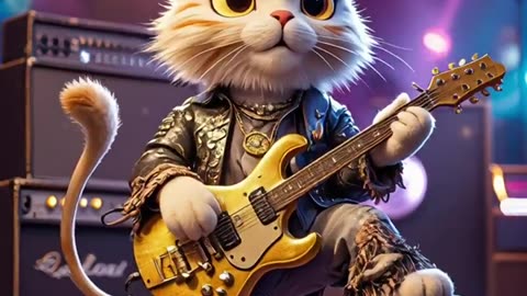 Cat play guitar