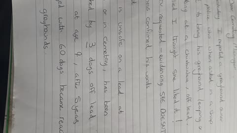 Letter to cemetery manager