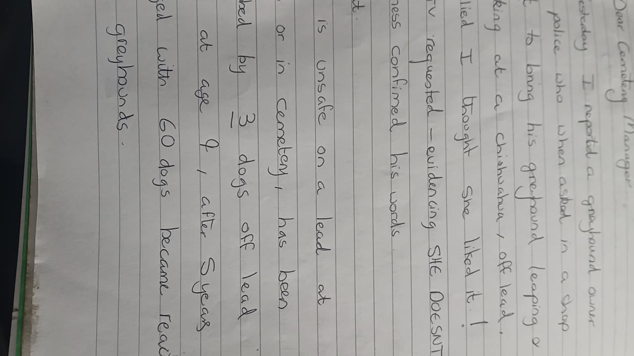 Letter to cemetery manager