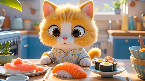 "🐱 Adorable Cat Making Sushi! 🍣 Cutest Chef Ever! 😻