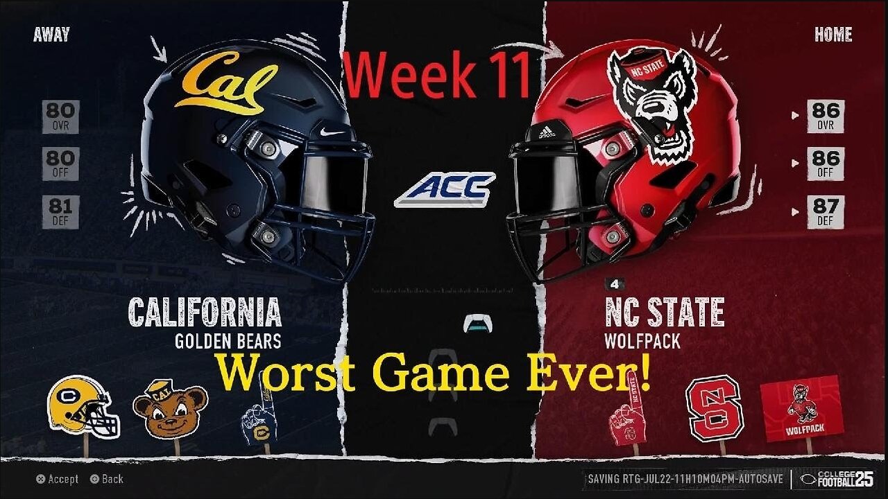 College Football 25: RTG C. Dolin JR Year Week 11