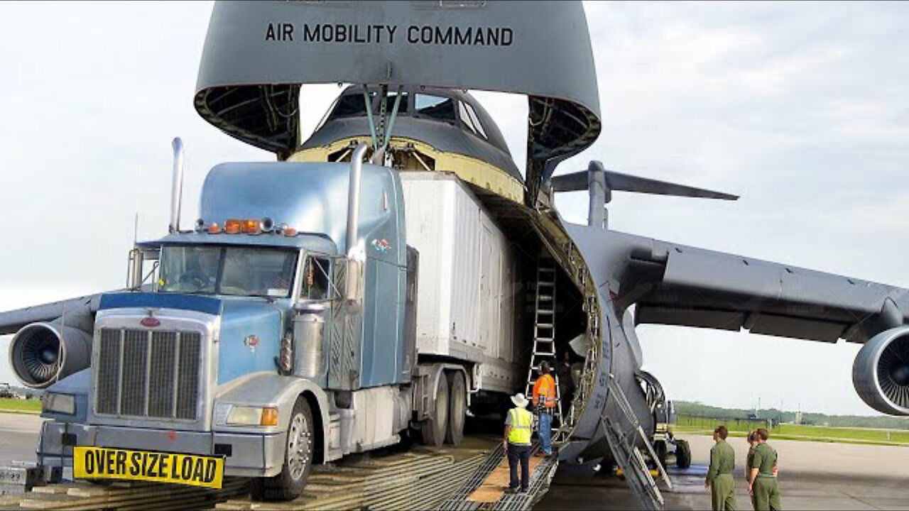 Loading Gigantic Trucks Inside US Largest Cargo Plane Ever Built