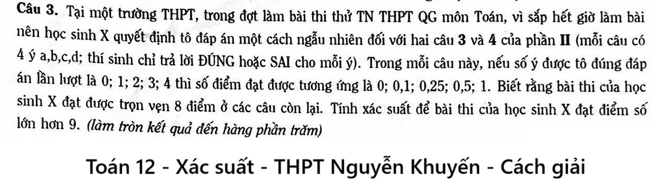 THPT Nguyễn Khuyến: Tại một trường THPT, trong đợt làm bài thi thử TN THPT QG môn Toán, vì sắp hết