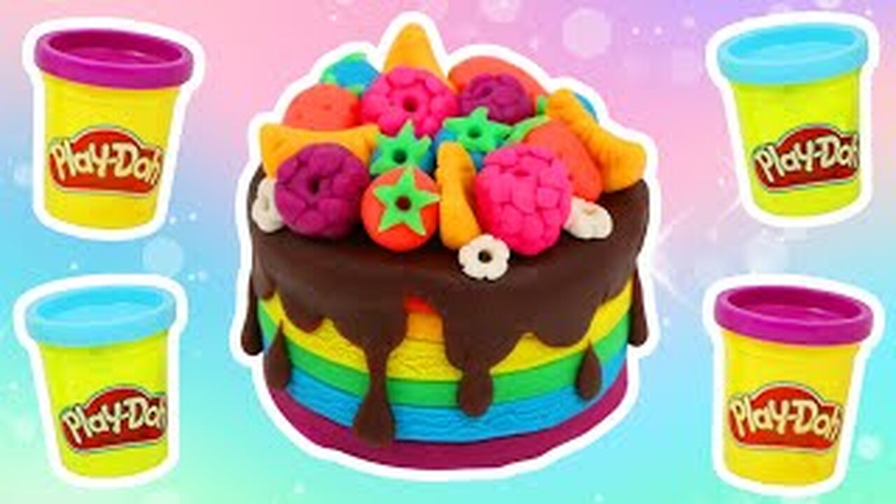 Let's Make A Rainbow Play Doh Cake with Fruit Toppings!