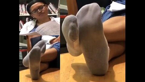 Film 172 - Candid Girl Feet, Ebony Footrubbing in Socks at Library - Full 6 Min Vid Available
