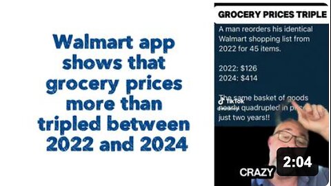 Walmart app shows that grocery prices more than tripled between 2022 and 2024. 😳