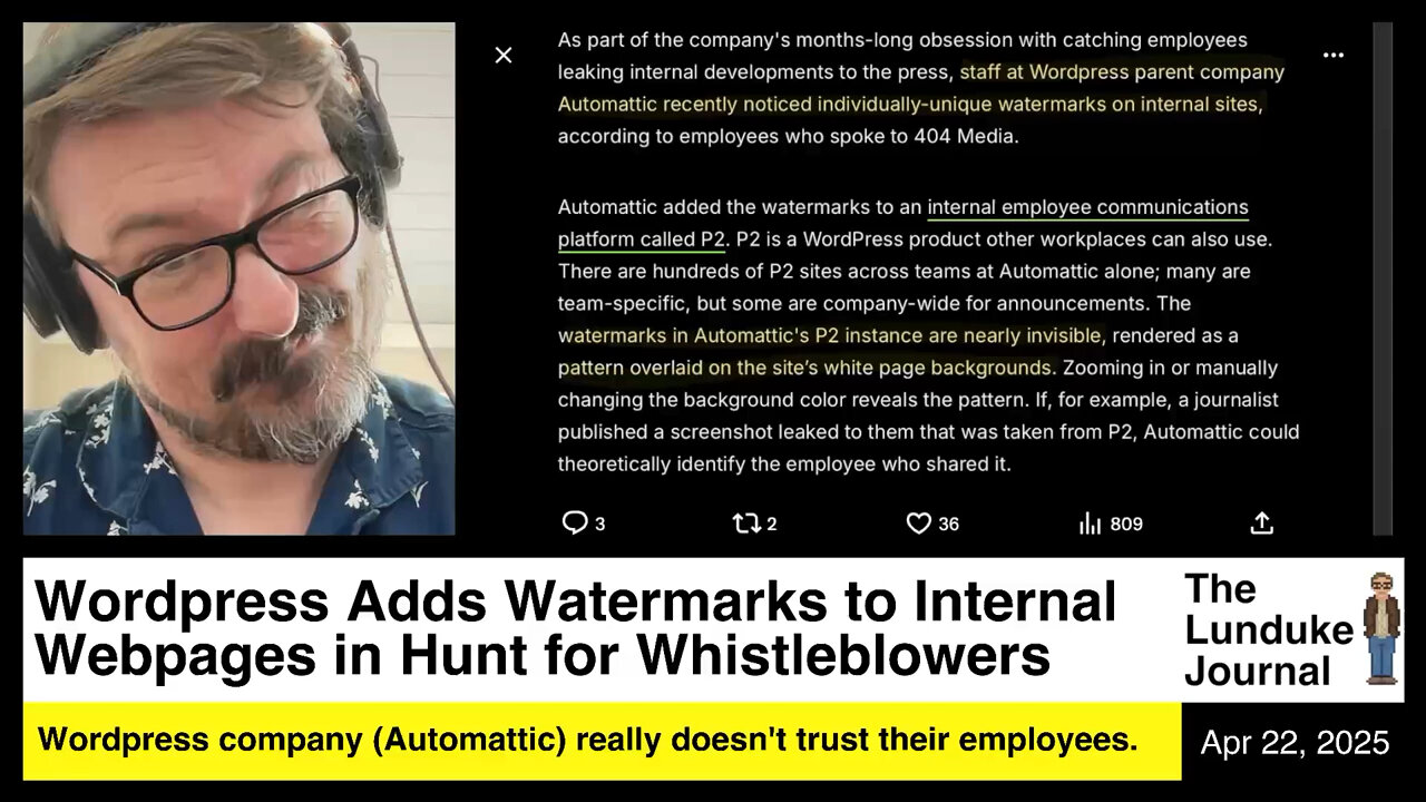 Wordpress Adds Watermarks to Internal Webpages in Hunt for Whistleblowers
