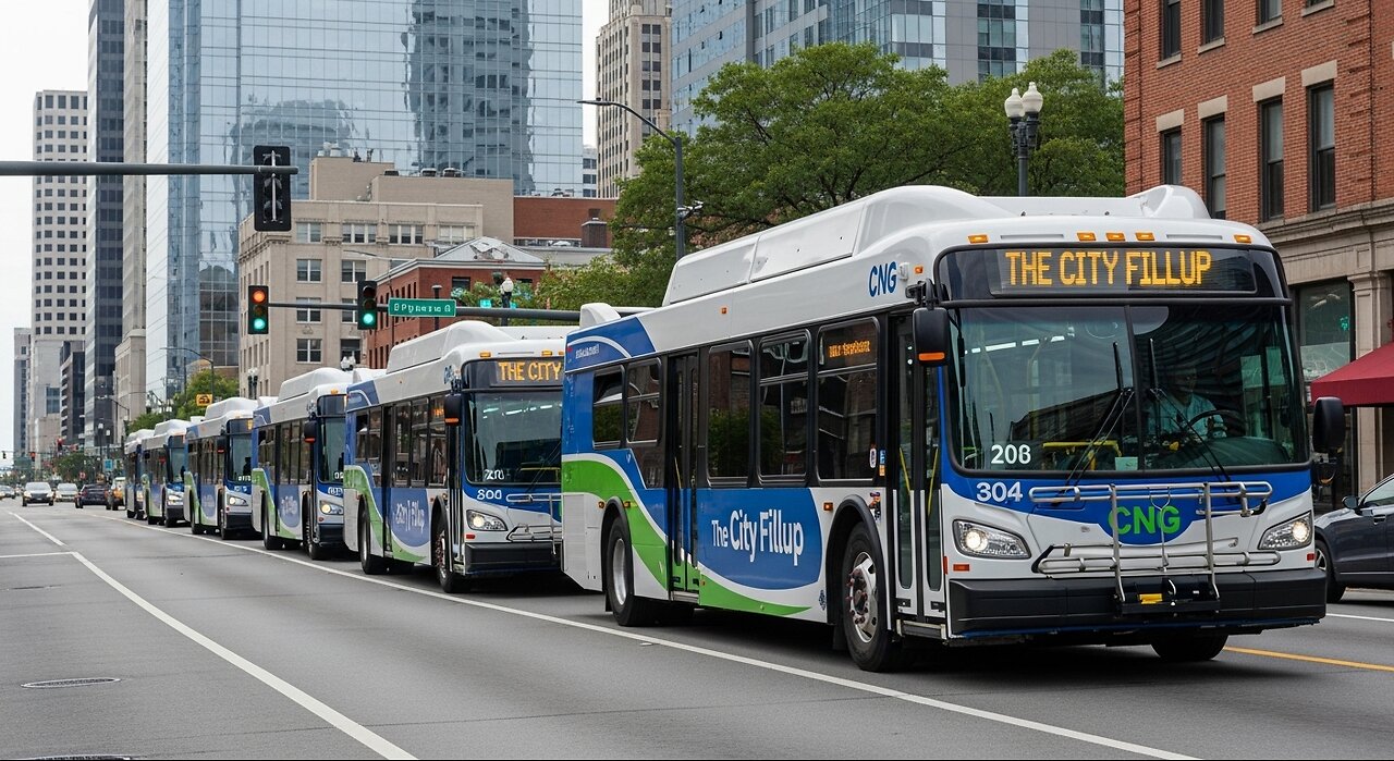 Rows Of New flyer Xcelsior Citybus Driving On The Road