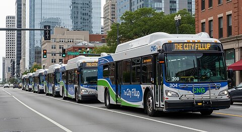 Rows Of New flyer Xcelsior Citybus Driving On The Road