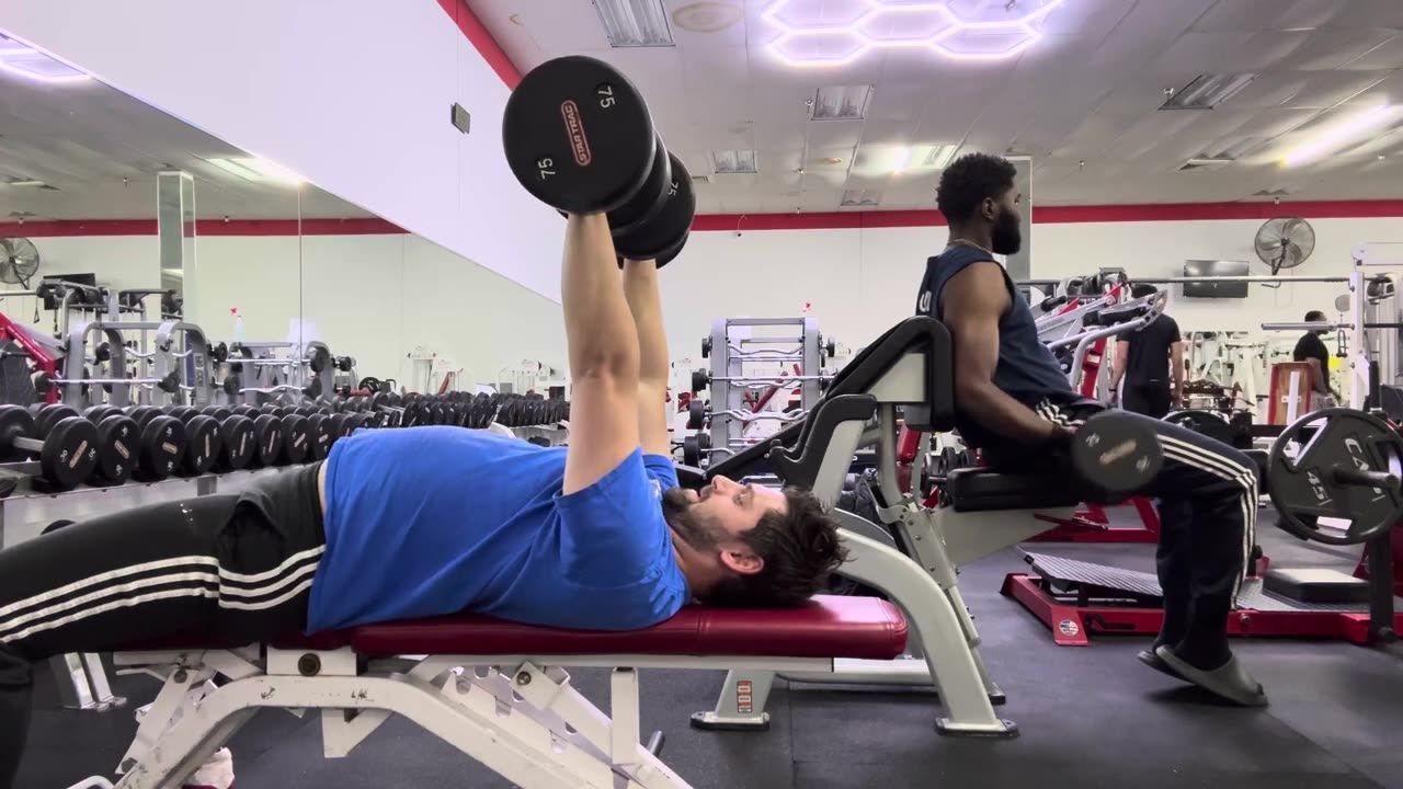 Dumbbell Flat Bench Press 75LBs 8 Reps