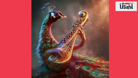 Peacock playing the harp