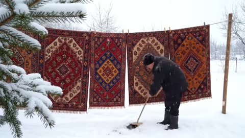 I Cooked a Rustic Winter Lunch in a Snowy Village Simple Outdoor Meal Experience