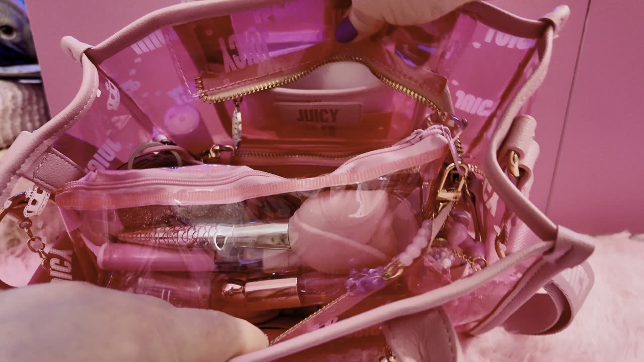 🎀What’s in my Pink Clear Juicy Couture Bag 👛🌸
