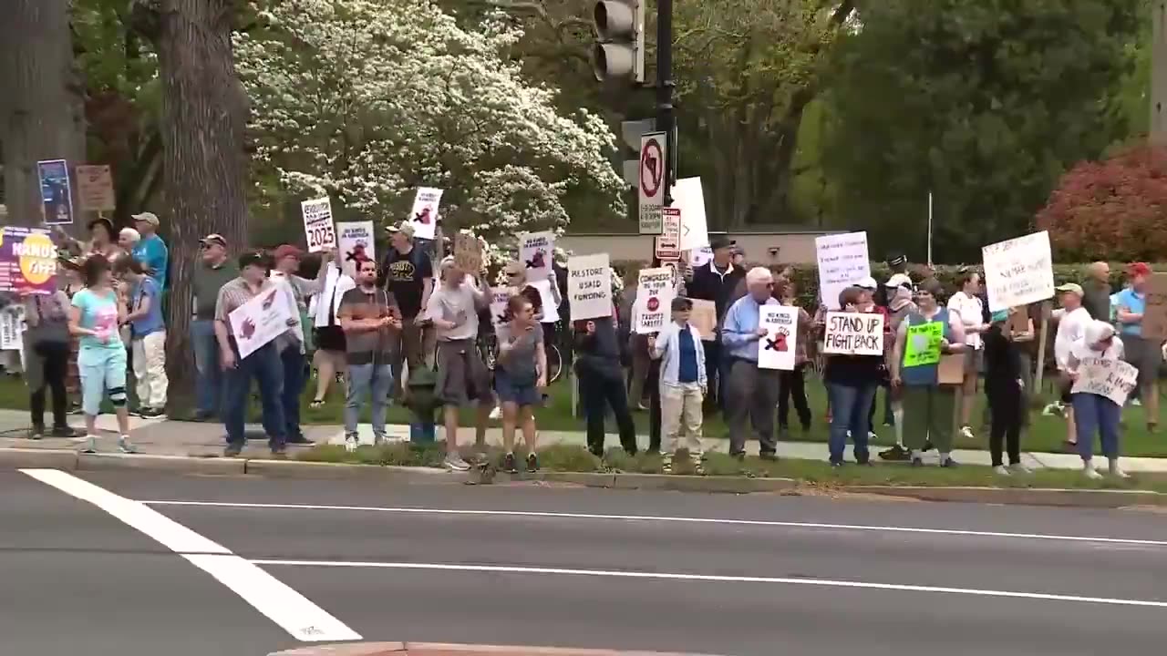 “Hands Off” protestors assembled outside of JD Vance’s residence.