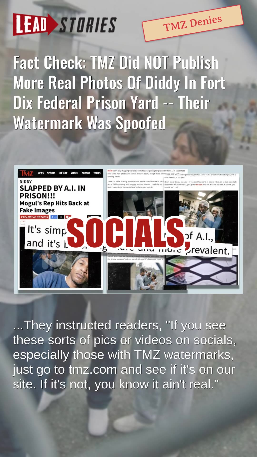 Fact Check: TMZ Did NOT Publish More Real Photos Of Diddy In Fort Dix Federal Prison Yard -- Spoofed