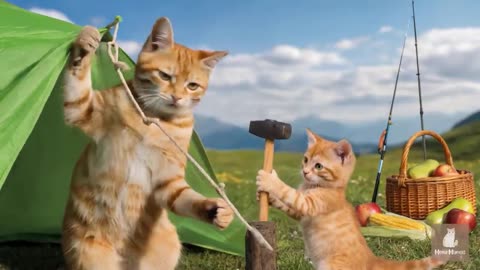 Ginger Kitten Helps Mama Cat Harvest Tomatoes with a Giant Toy Excavator Chill _ Healing Video 🐾😻🍅
