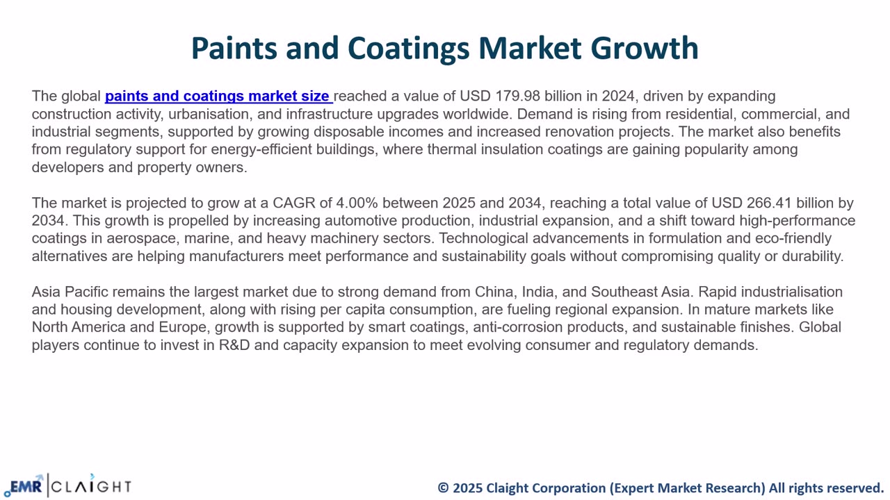 Paints and Coatings Market Size, Share, Trends and Forecast | 2034