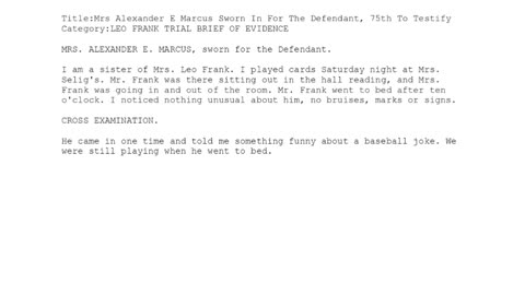 MRS ALEXANDER E MARCUS, Sworn In For The Defendant, 75th To Testify