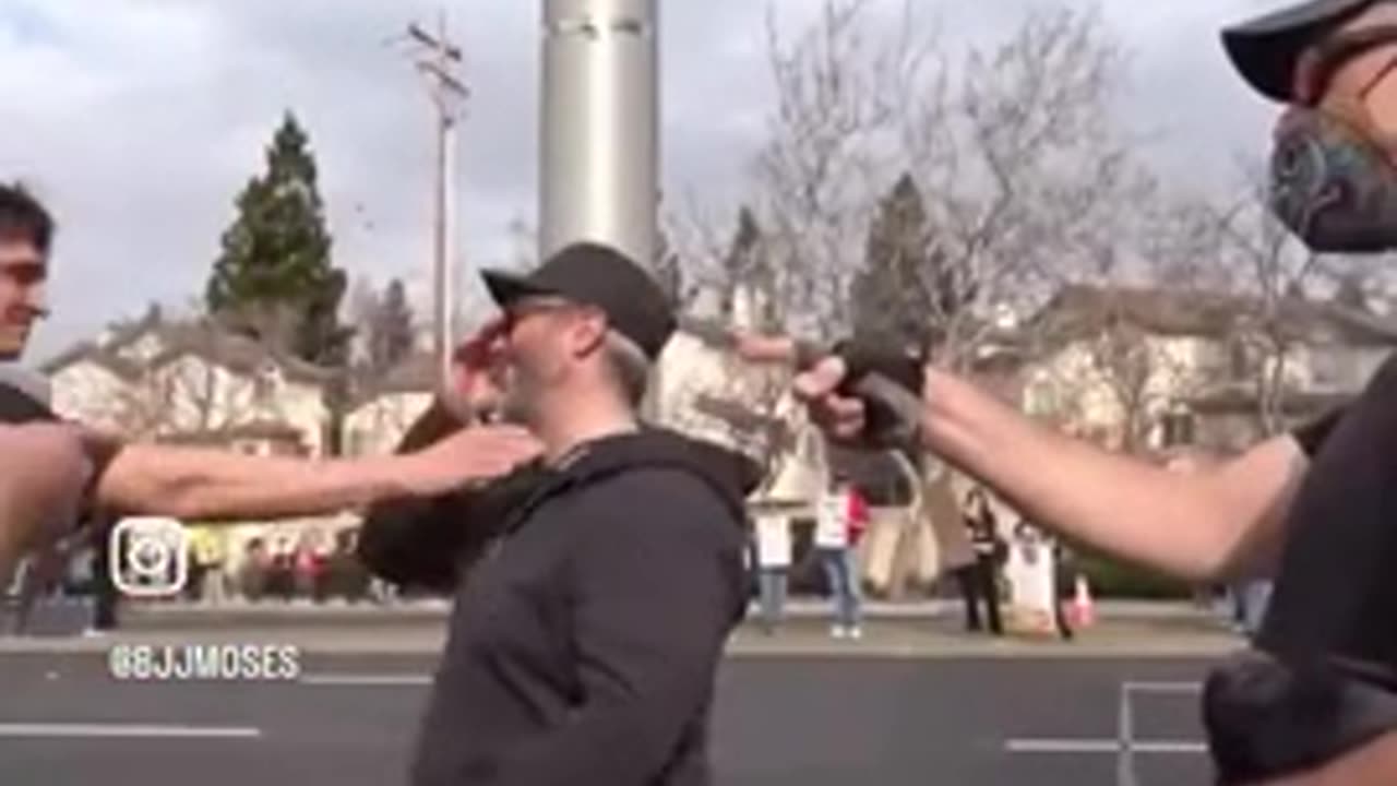 🔥 FIRE! Tough Guy Real Lucky he wasn't knocked out! (TESLA PROTEST)