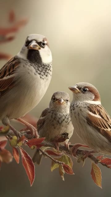 A bird sparrow comes and feed her children