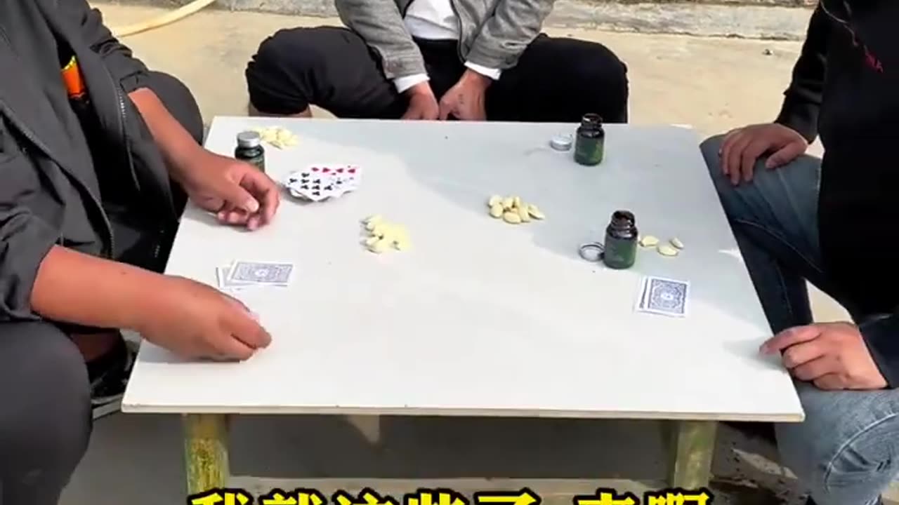 Card game Poker: the combination of garlic and green plum essence. Simple happiness for men. New