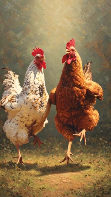 hen and chickens dancing