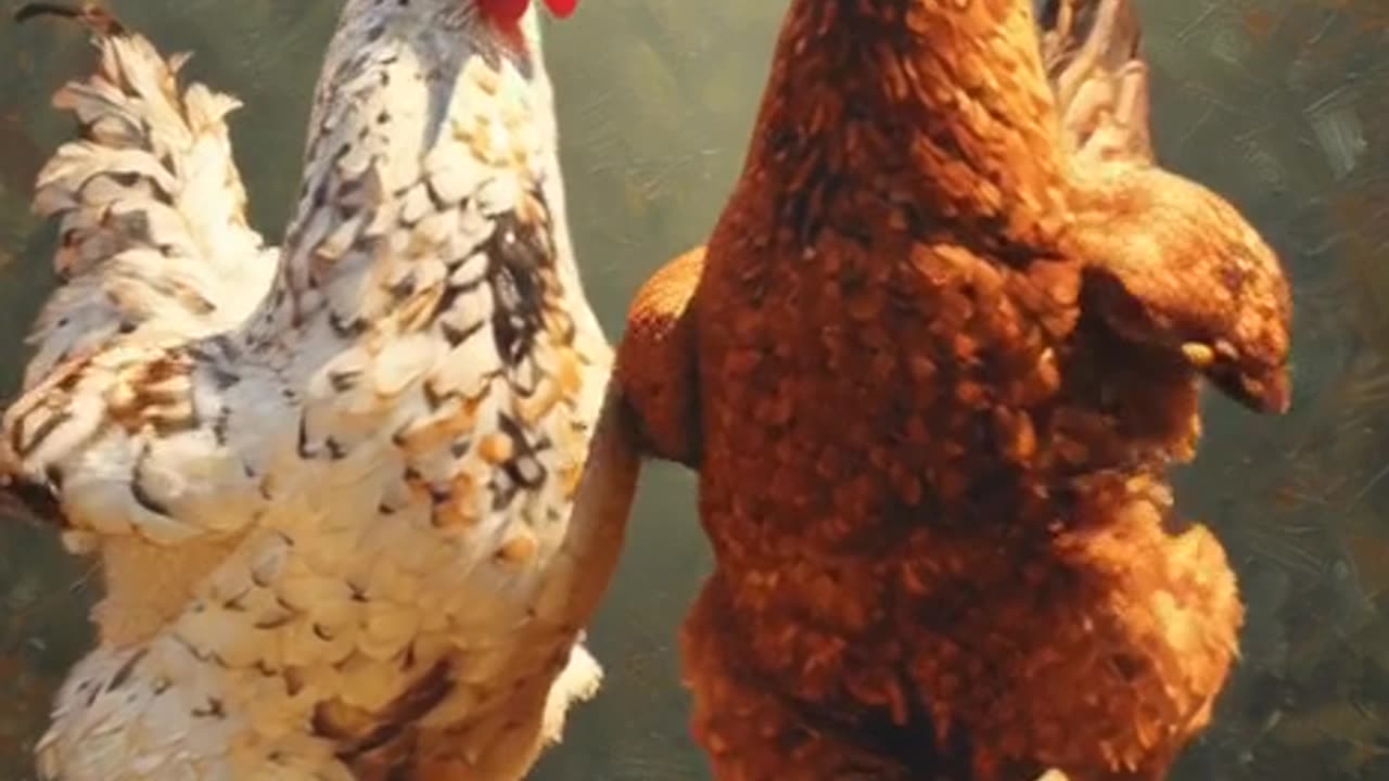 hen and chickens dancing