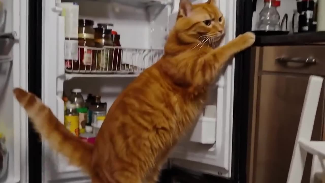 Cat Walks on Two Legs and Tries to Open the Fridge! 😂
